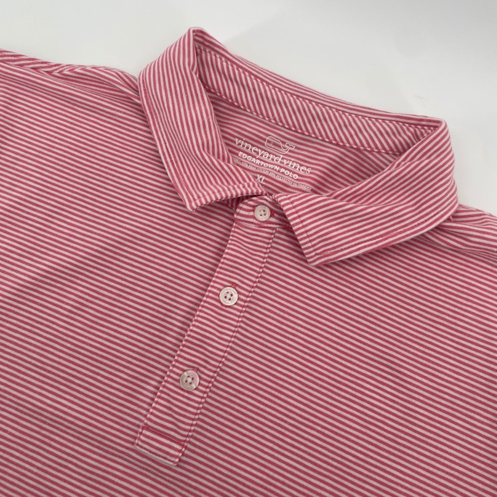 Vineyard Vines Edgartown Polo Mens XL Pink Striped Pima Cotton Performance Shirt